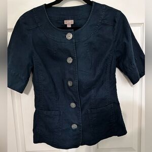 J‎ Jill Linen Top Size 6 Button Navy Blue Nautical Crop Boho Blouse Cardigan